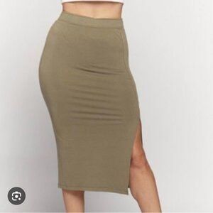 Olive Green Midi Pencil Skirt